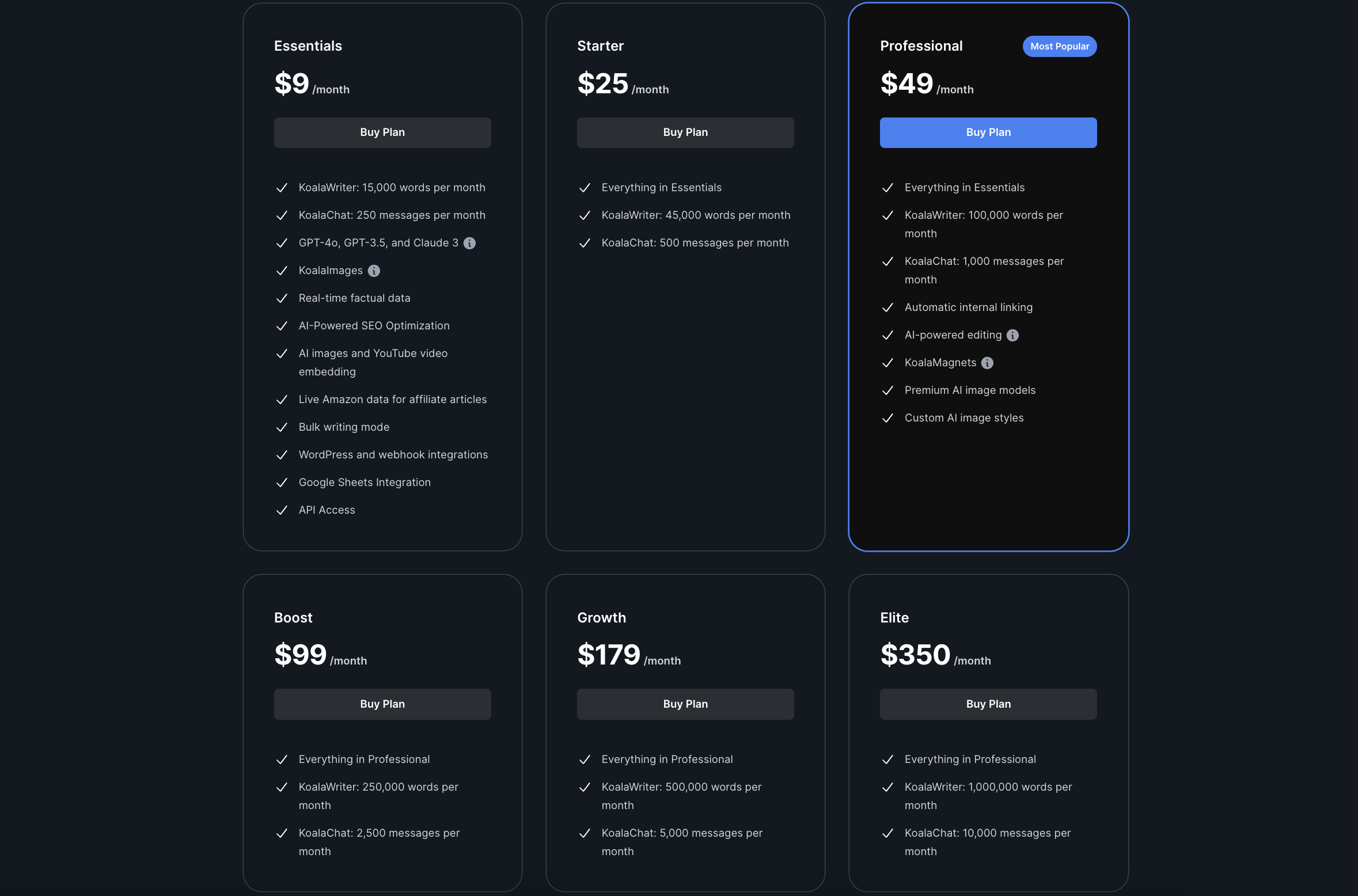 Koala Writer Complete Pricing List