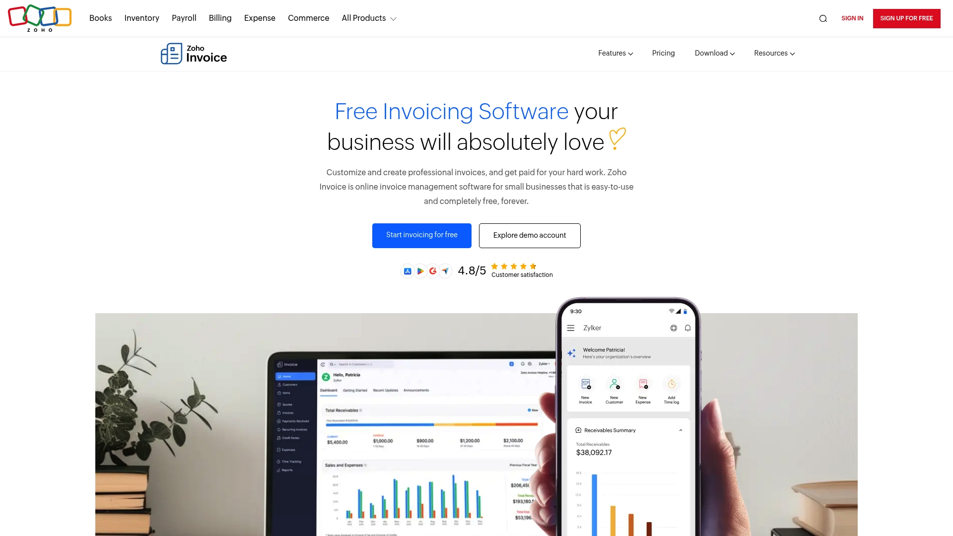 Zoho Invoice - Zoho Invoice Homepage