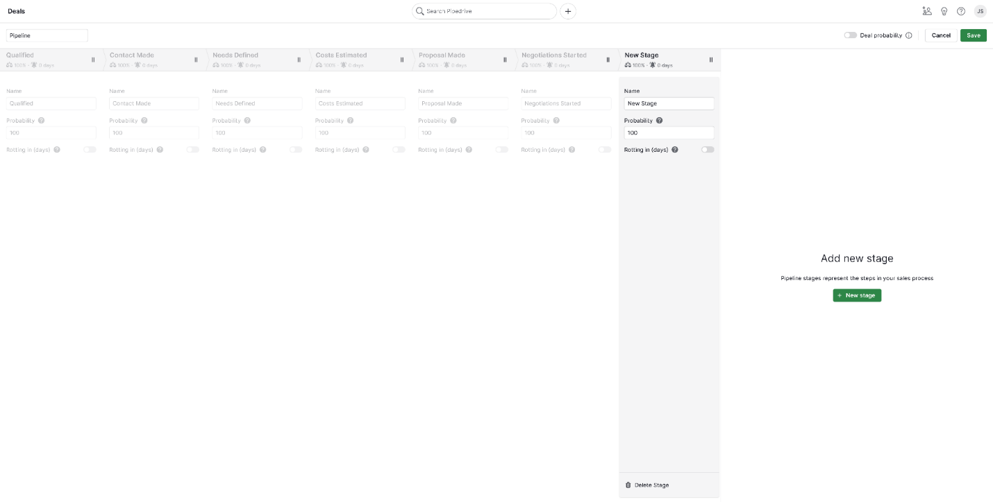 Pipedrive Sales Pipeline & Deals Page