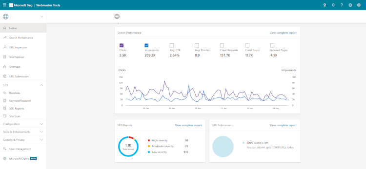 Bing Webmaster Tools screenshot 2