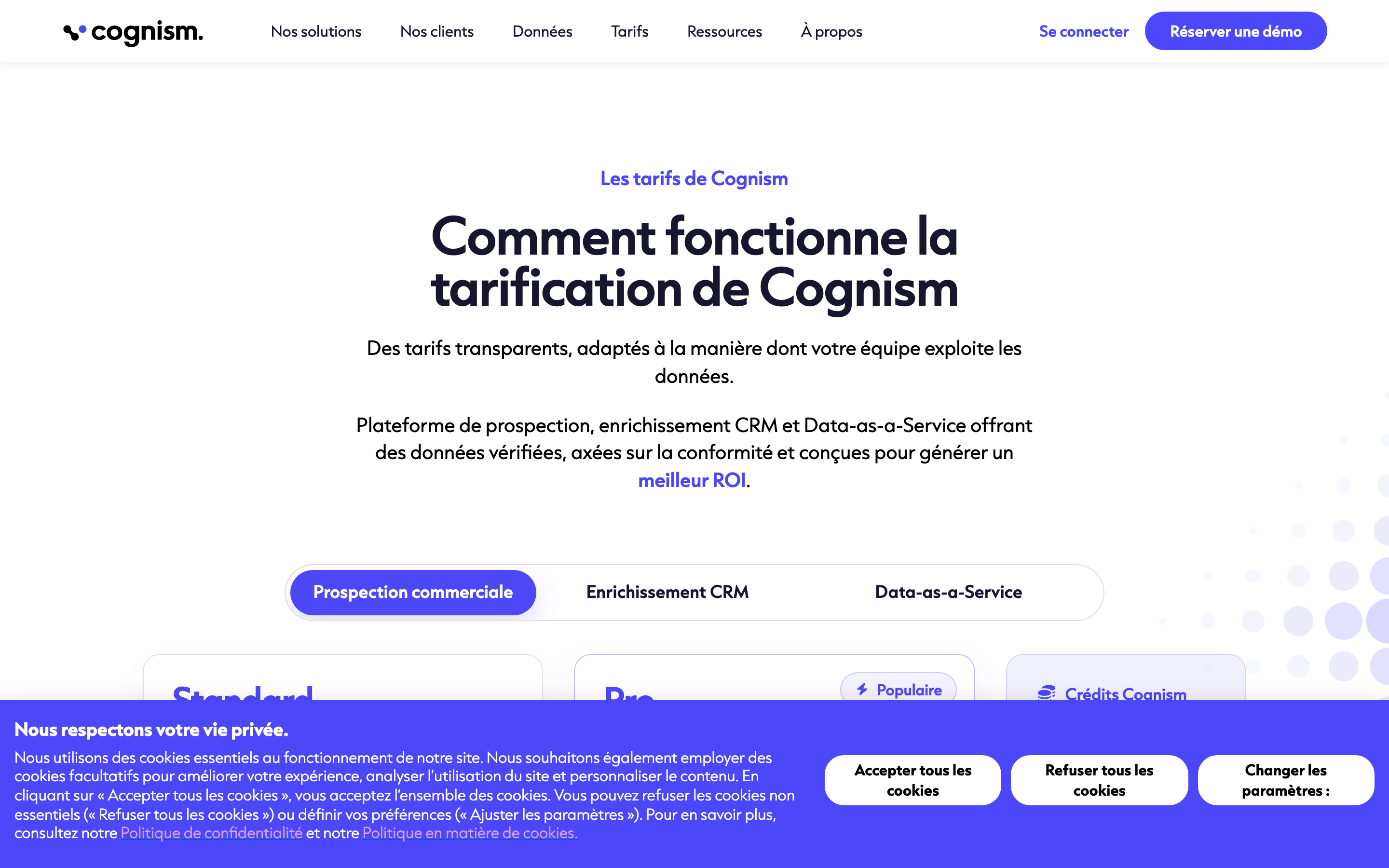 Cognism’s pricing page showing Standard and Pro tiers, each stating five included licences and ending in a “talk to an expert” call to action, with no prices displayed.